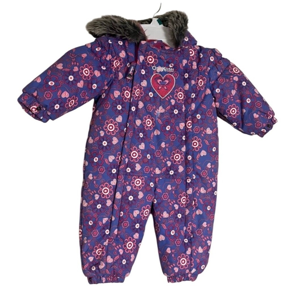 OshKosh B'gosh Toddler 12M Snowsuit Winter Coat Floral Heart Hooded Girls